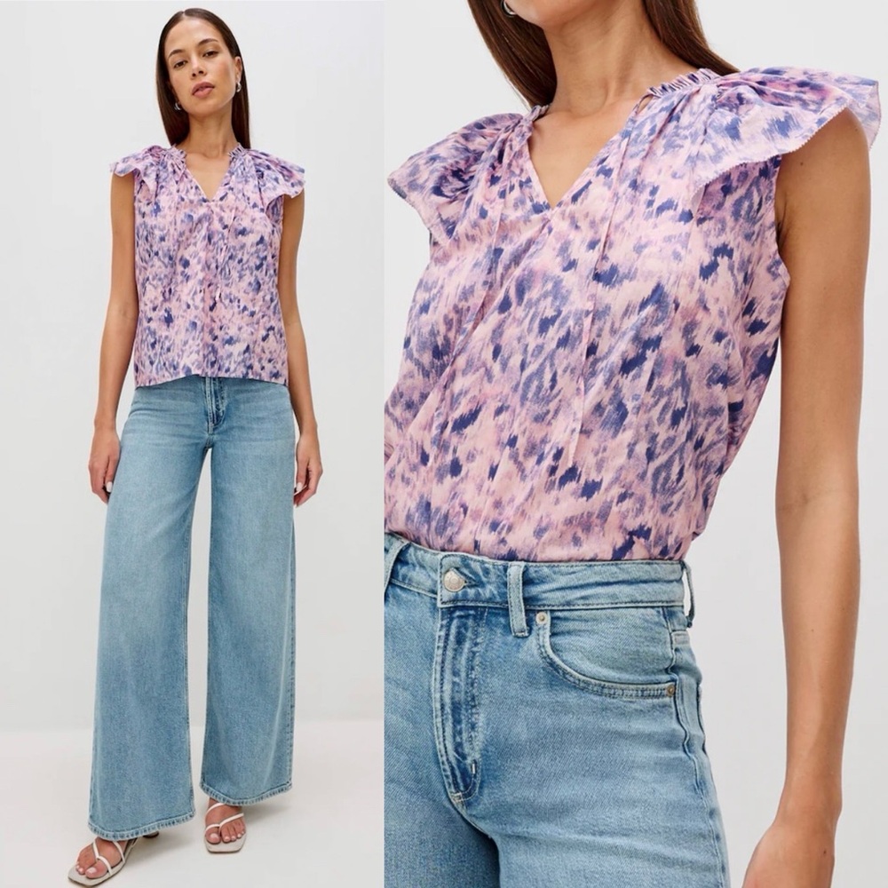 Rails Karysa Blouse Top Pink Ikat Flutter Sleeve Cotton Boho Size XS NWOT